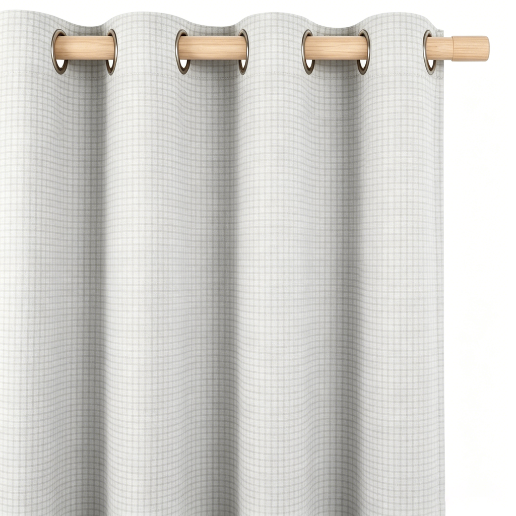 Muted Grey Micro-Check Grommet Curtain Panel