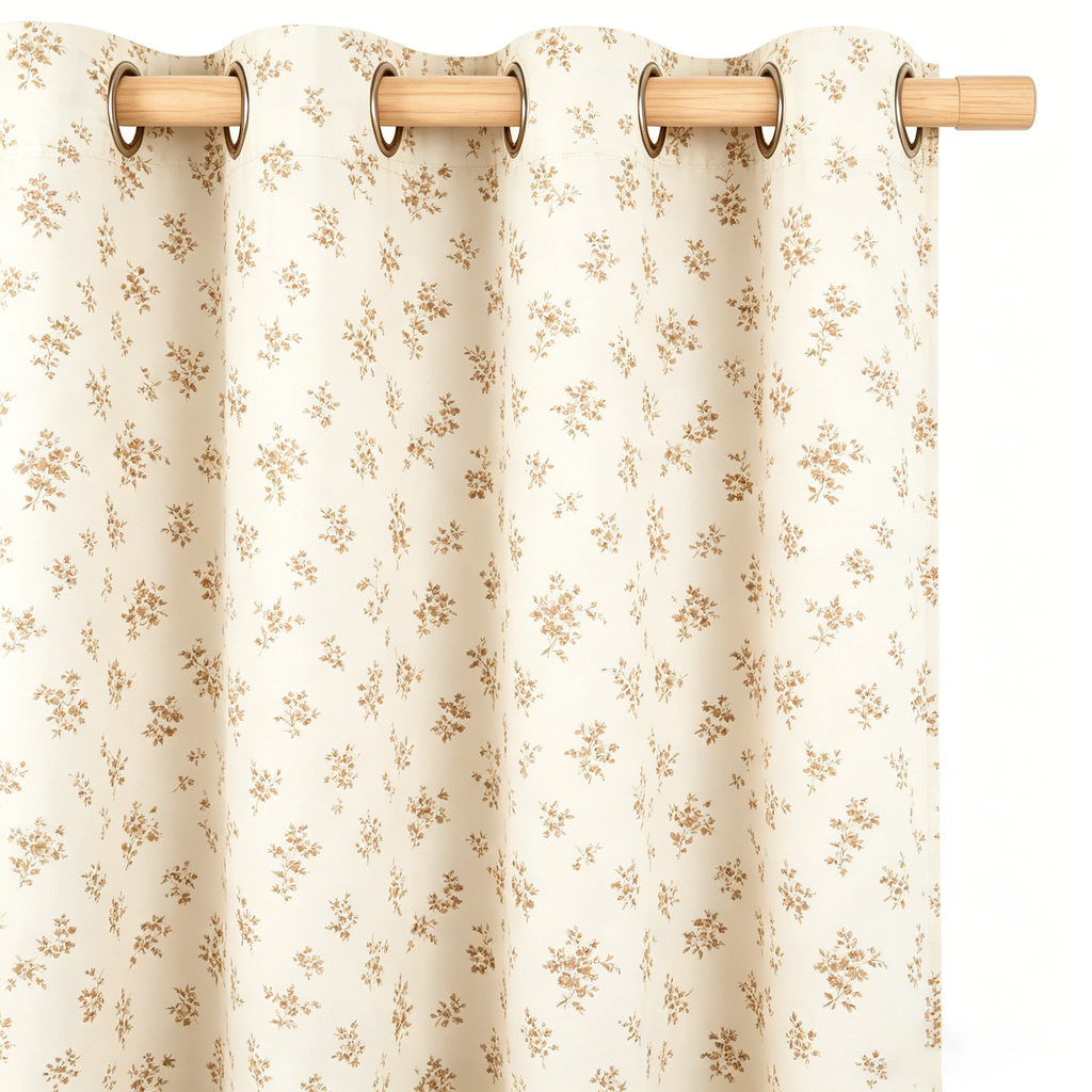 Warm Taupe Vintage Floral Grommet Curtain Panel