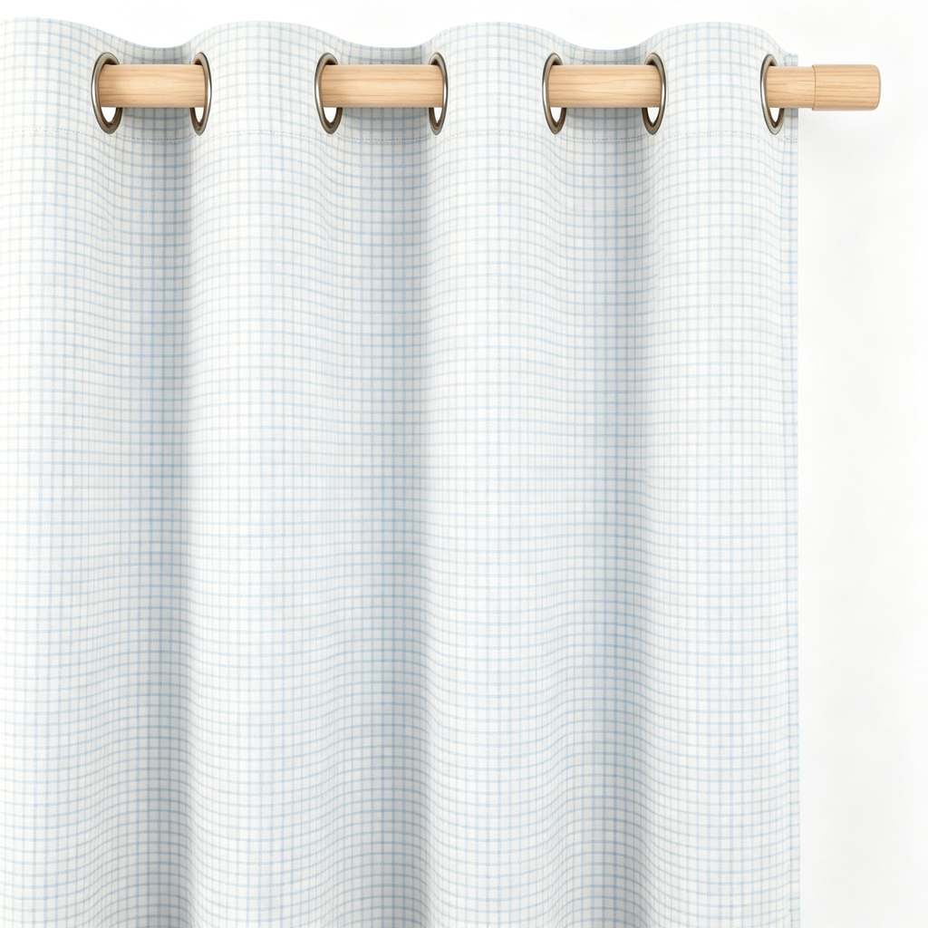 Soft Blue Micro-Check Grommet Curtain Panel