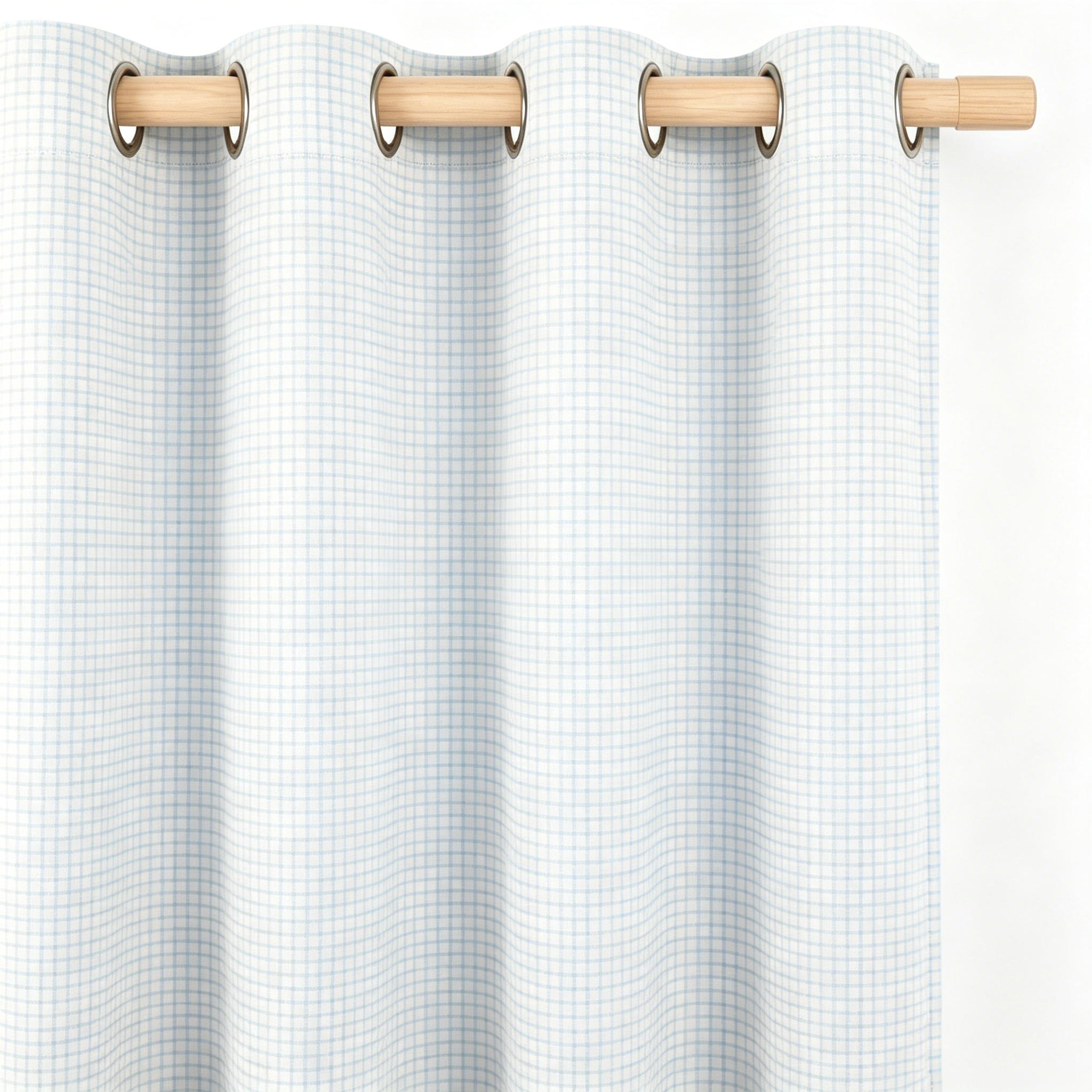 Soft Blue Micro-Check Grommet Curtain Panel