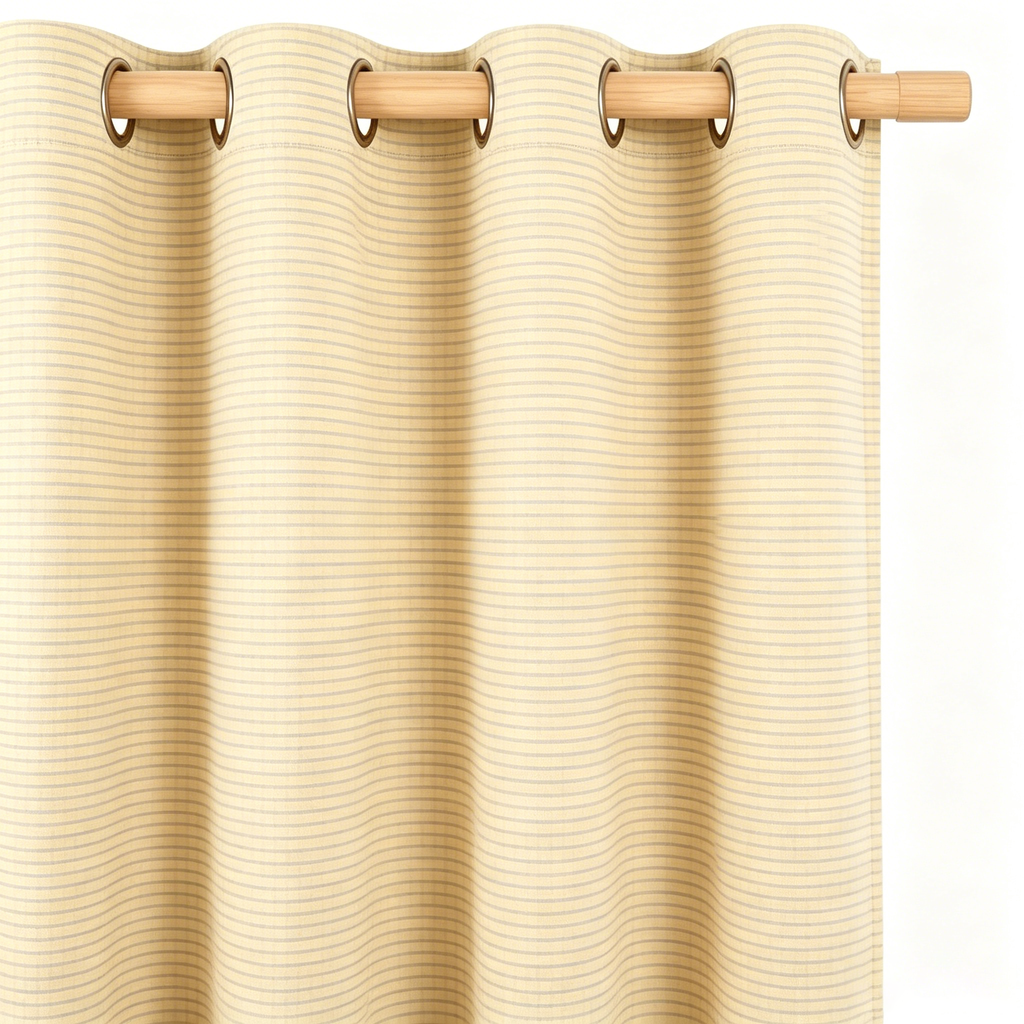 Muted Ivory Horizontal Pinstripe Grommet Curtain Panel