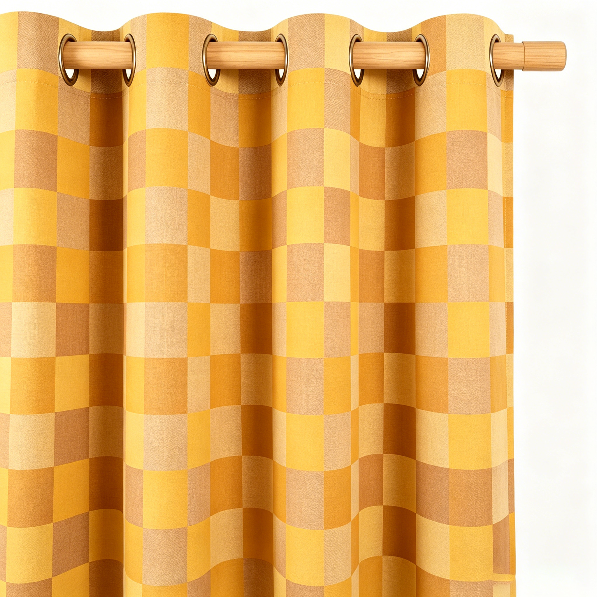Heritage Ochre and Warm Taupe Checkerboard Grommet Curtain Panel
