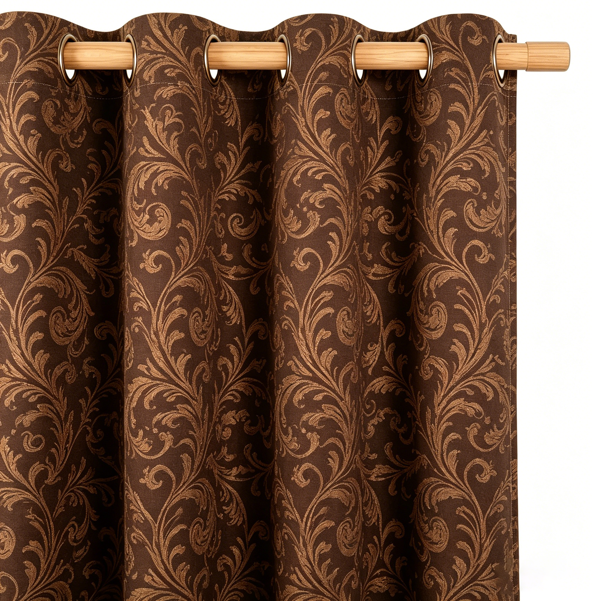 Rich Espresso Vintage Damask Grommet Curtain Panel
