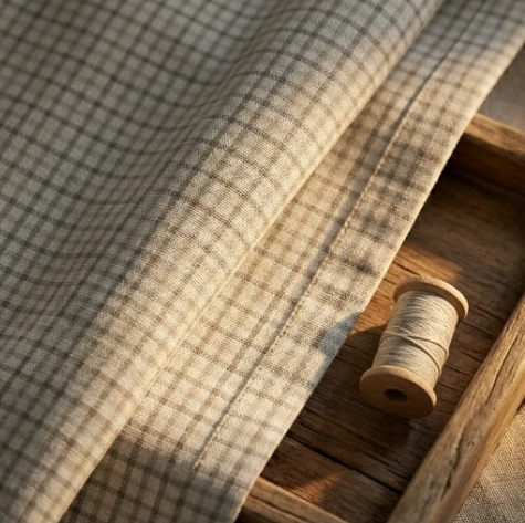Muted Grey Micro-Check Grommet Curtain Panel