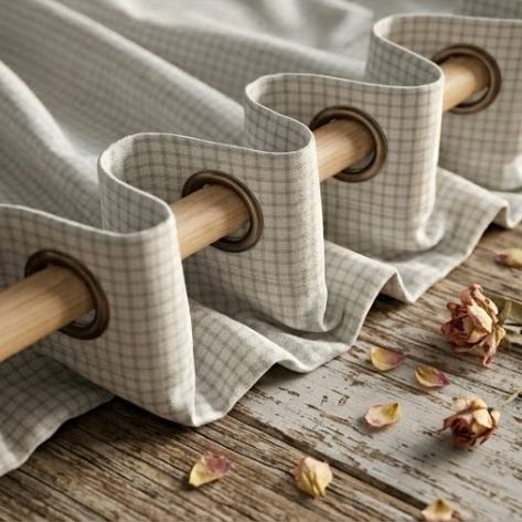 Muted Grey Micro-Check Grommet Curtain Panel