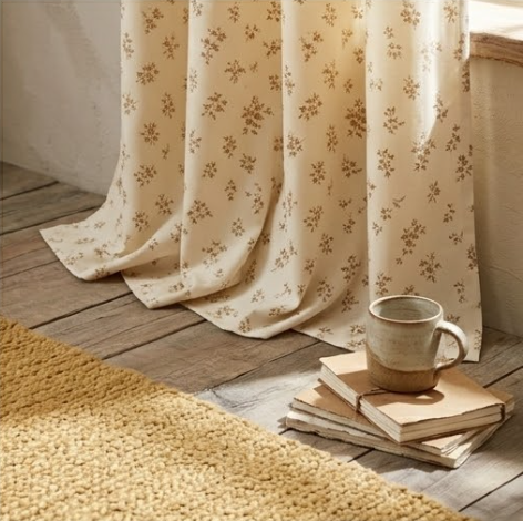 Warm Taupe Vintage Floral Grommet Curtain Panel