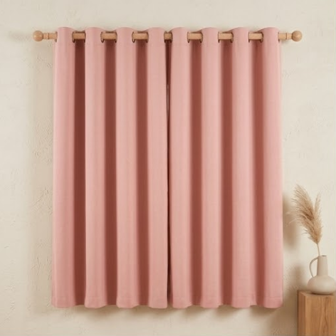 Muted Blush Solid Woven Grommet Curtain Panel