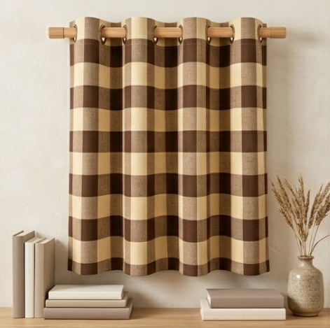 Heritage Warm Taupe Buffalo Check Grommet Curtain Panel