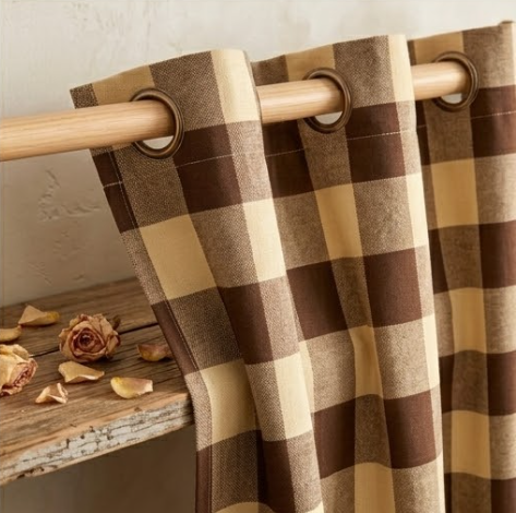 Heritage Warm Taupe Buffalo Check Grommet Curtain Panel