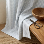 Soft Blue Micro-Check Grommet Curtain Panel
