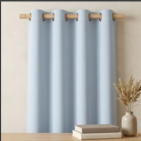 Powder Blue Tailored Pinstripe Grommet Curtain Panel