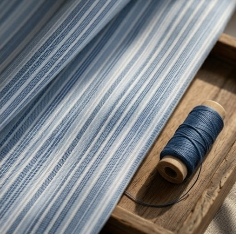 Powder Blue Tailored Pinstripe Grommet Curtain Panel