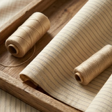 Muted Ivory Horizontal Pinstripe Grommet Curtain Panel