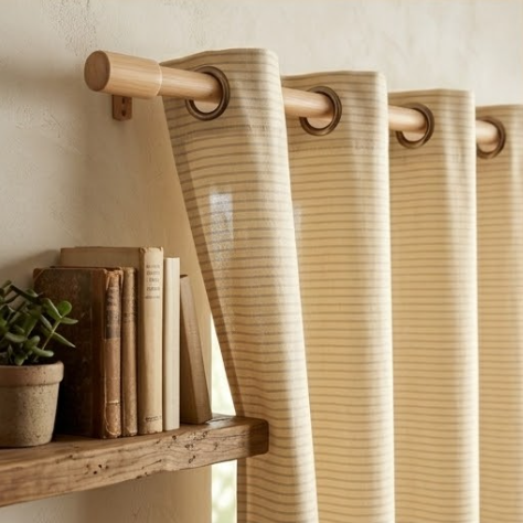 Muted Ivory Horizontal Pinstripe Grommet Curtain Panel