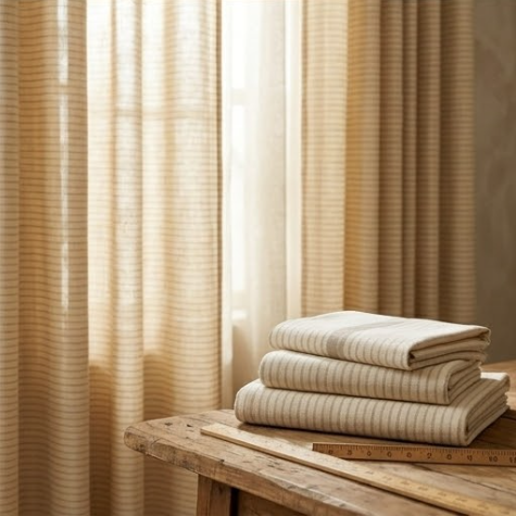 Muted Ivory Horizontal Pinstripe Grommet Curtain Panel