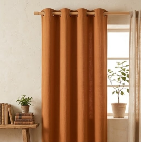 Warm Terracotta Solid Woven Grommet Curtain Panel