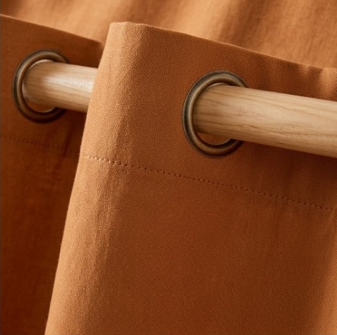 Warm Terracotta Solid Woven Grommet Curtain Panel