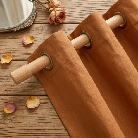 Warm Terracotta Solid Woven Grommet Curtain Panel