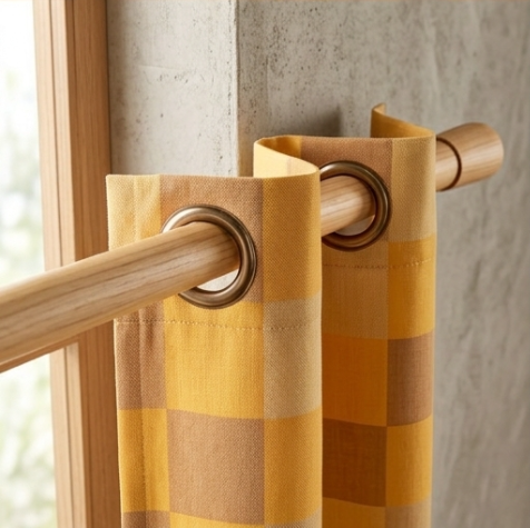 Heritage Ochre and Warm Taupe Checkerboard Grommet Curtain Panel
