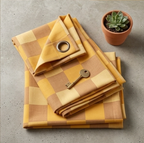 Heritage Ochre and Warm Taupe Checkerboard Grommet Curtain Panel