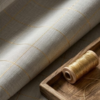 Dove Grey and Champagne Gold Windowpane Grommet Curtain Panel