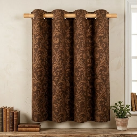 Rich Espresso Vintage Damask Grommet Curtain Panel