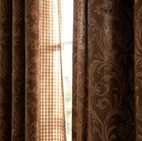Rich Espresso Vintage Damask Grommet Curtain Panel