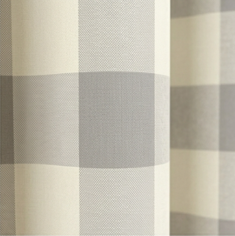 Muted Ivory and Soft Grey Heritage Check Grommet Curtain Panel