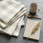 Muted Ivory and Soft Grey Heritage Check Grommet Curtain Panel
