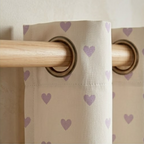 Muted Ivory and Soft Lavender Heart Motif Grommet Curtain Panel