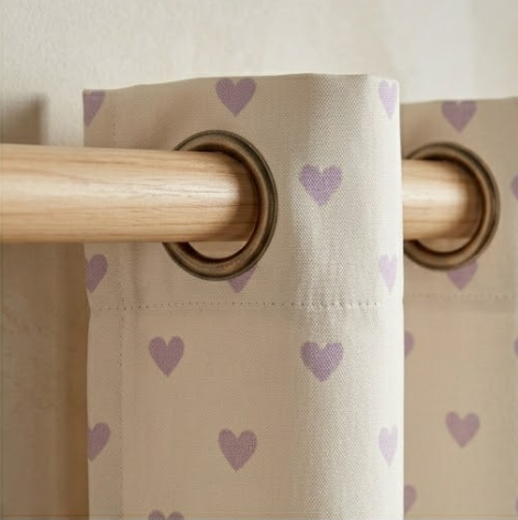 Muted Ivory and Soft Lavender Heart Motif Grommet Curtain Panel
